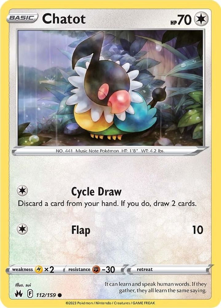 Chatot 112  - Reverse Holofoil Crown Zenith - Common