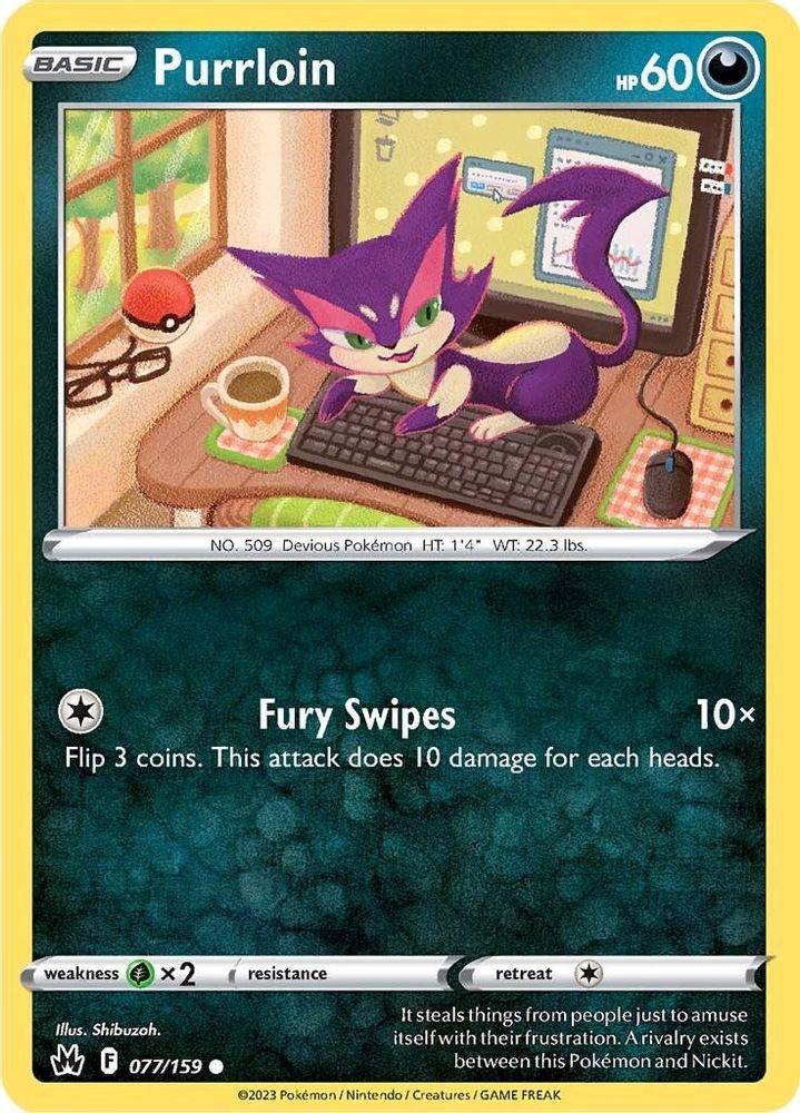 Purrloin 077  - Reverse Holofoil Crown Zenith - Common