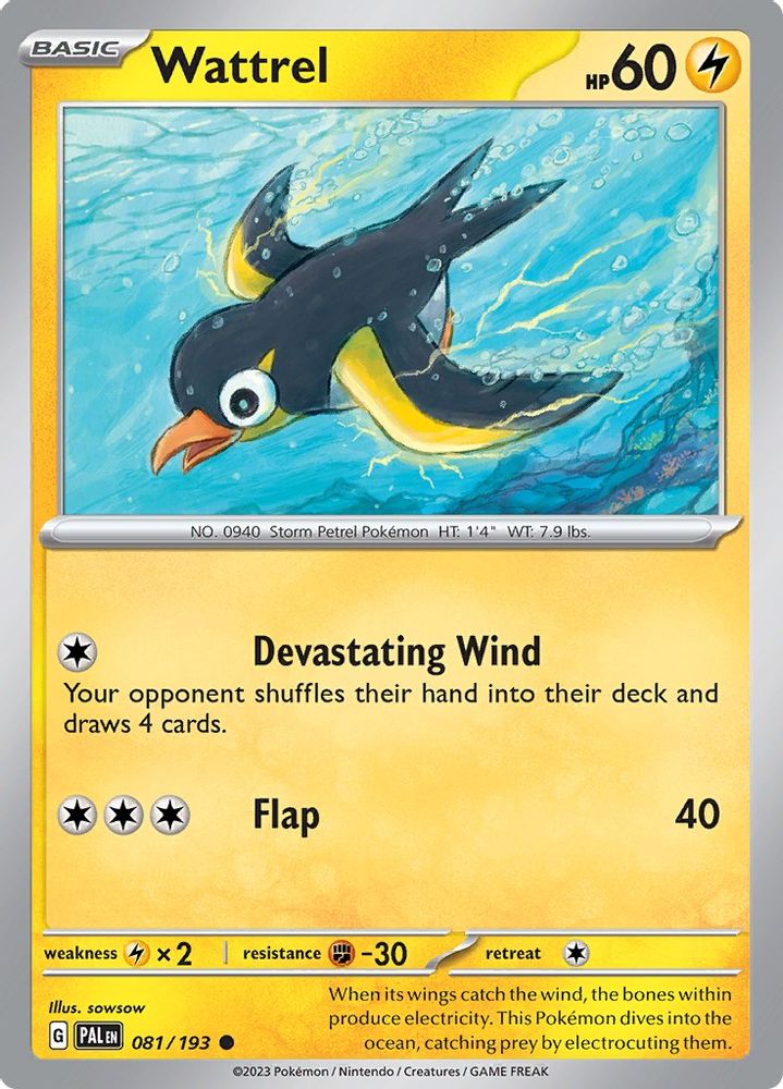 Wattrel 081/193  - Reverse Holofoil SV02 Paldea Evolved - Common
