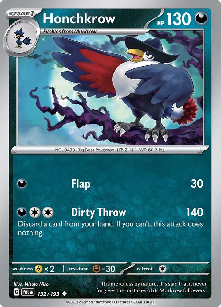 Honchkrow 132  - Reverse Holofoil SV02 Paldea Evolved - Uncommon