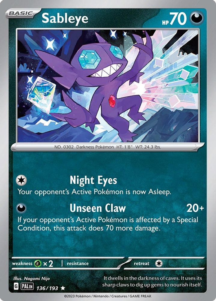Sableye 136  - Reverse Holofoil SV02 Paldea Evolved - Rare