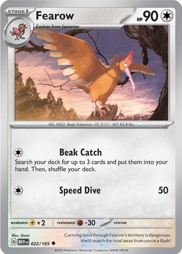 Fearow 022  - Reverse Holofoil SV Scarlet & Violet 151 - Uncommon