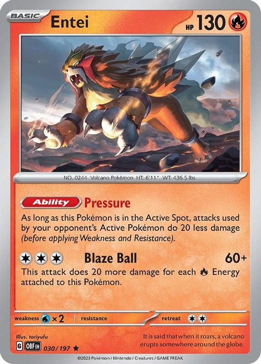 Entei 030  - Reverse Holofoil SV03 Obsidian Flames - Rare