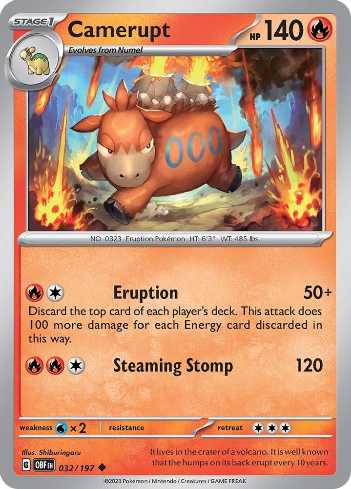 Camerupt 032  - Reverse Holofoil SV03 Obsidian Flames - Uncommon