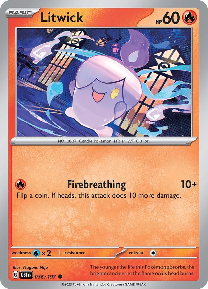 Litwick 036  - Reverse Holofoil SV03 Obsidian Flames - Common