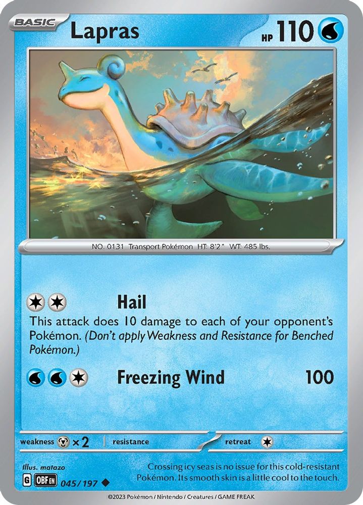 Lapras 045  - Reverse Holofoil SV03 Obsidian Flames - Uncommon