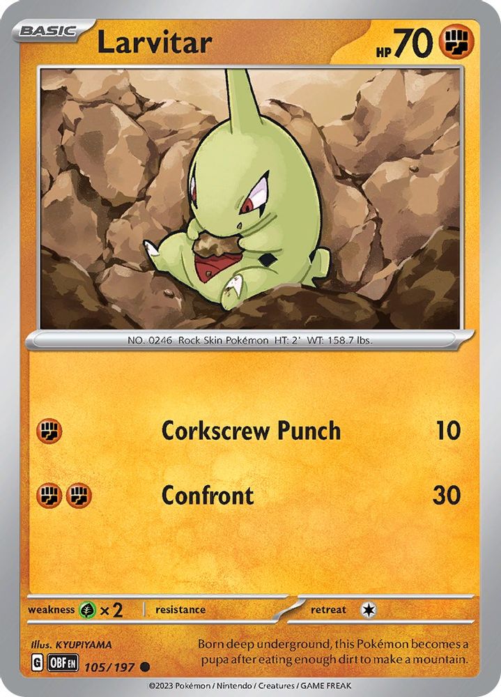 Larvitar 105  - Reverse Holofoil SV03 Obsidian Flames - Common