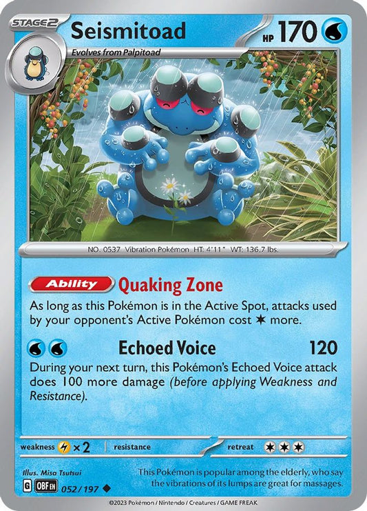 Seismitoad 052  - Reverse Holofoil SV03 Obsidian Flames - Uncommon