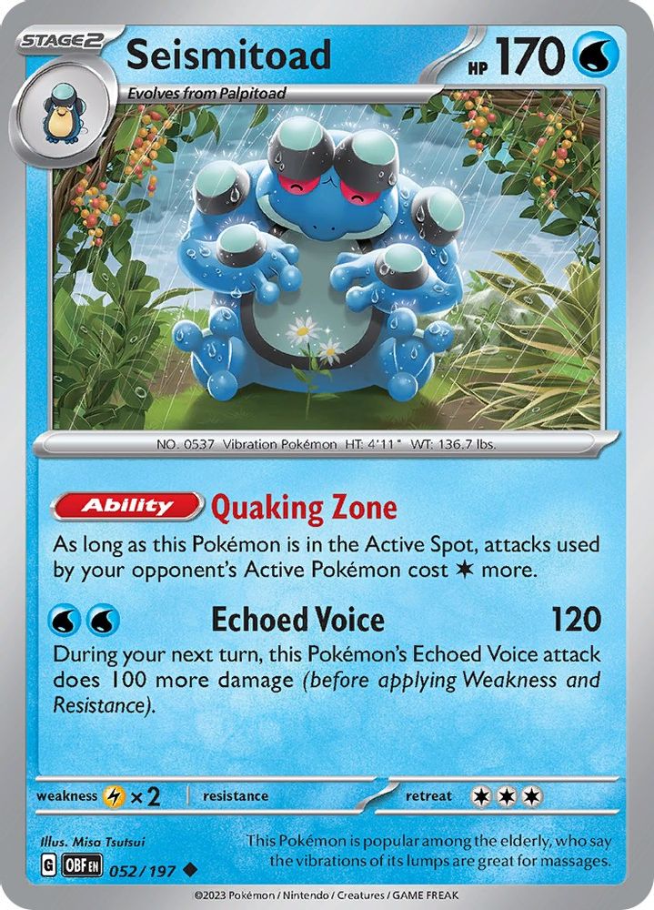 Seismitoad 052  - Reverse Holofoil SV03 Obsidian Flames - Uncommon