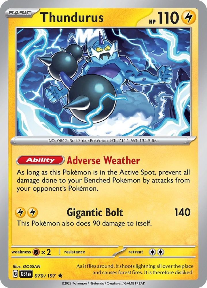 Thundurus 070  - Reverse Holofoil SV03 Obsidian Flames - Rare