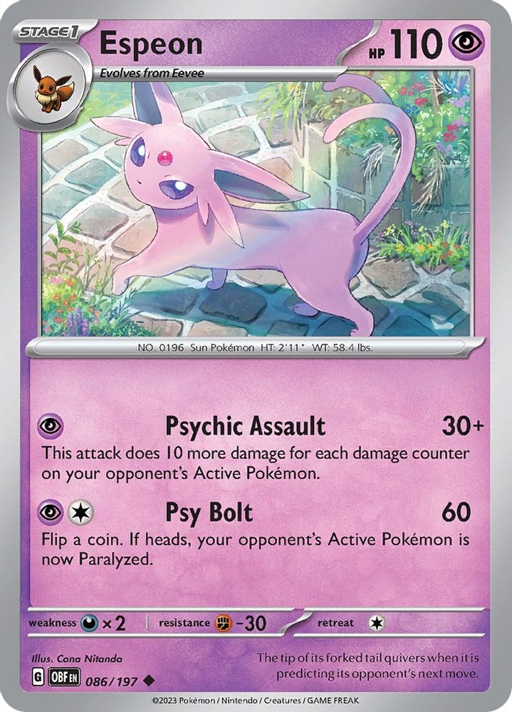 Espeon 086  - Reverse Holofoil SV03 Obsidian Flames - Uncommon
