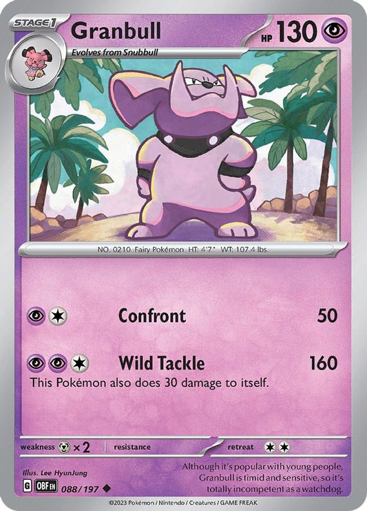 Granbull 088  - Reverse Holofoil SV03 Obsidian Flames - Uncommon