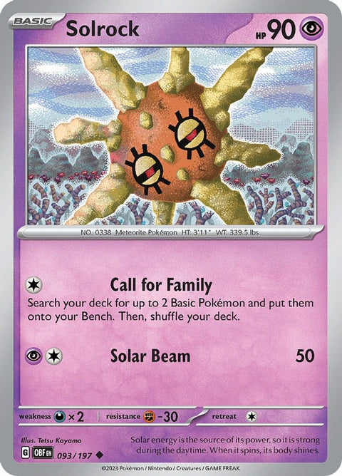 Solrock 093  - Reverse Holofoil SV03 Obsidian Flames - Uncommon