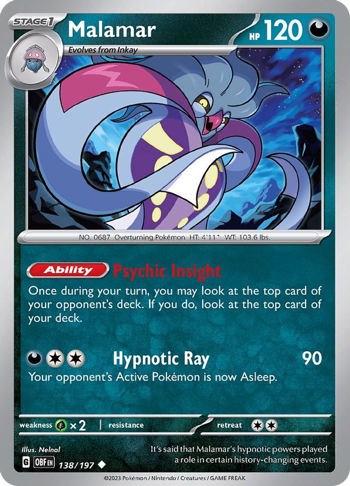 Malamar 138  - Reverse Holofoil SV03 Obsidian Flames - Uncommon