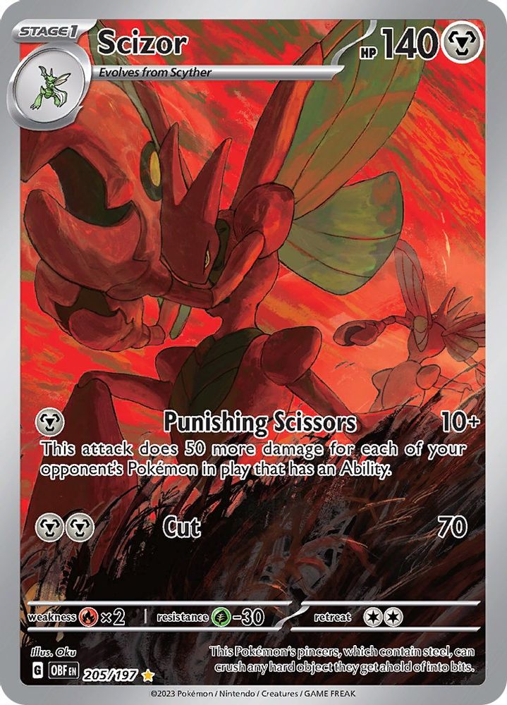 Scizor 205/197  - Holofoil SV03 Obsidian Flames - Illustration Rare