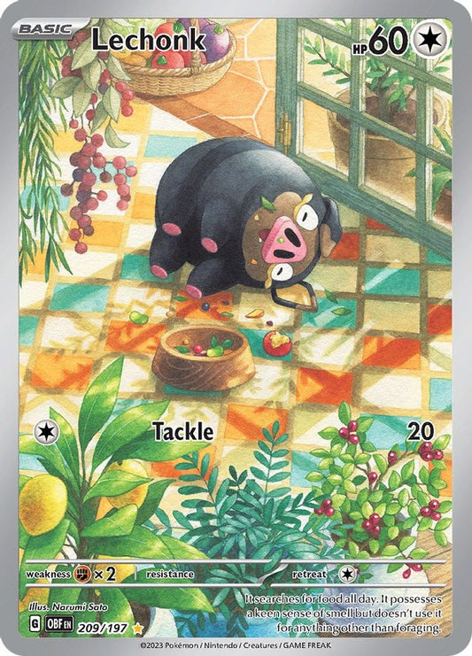 Lechonk 209/197  - Holofoil SV03 Obsidian Flames - Illustration Rare