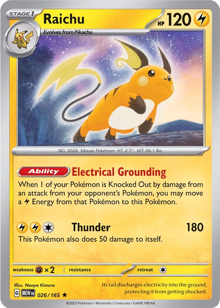 Raichu 026  - Reverse Holofoil SV Scarlet & Violet 151 - Rare
