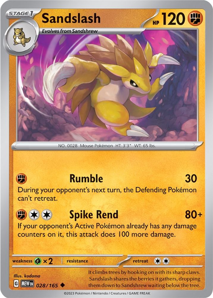 Sandslash 028  - Reverse Holofoil SV Scarlet & Violet 151 - Uncommon