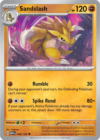 Sandslash 028  - Reverse Holofoil SV Scarlet & Violet 151 - Uncommon