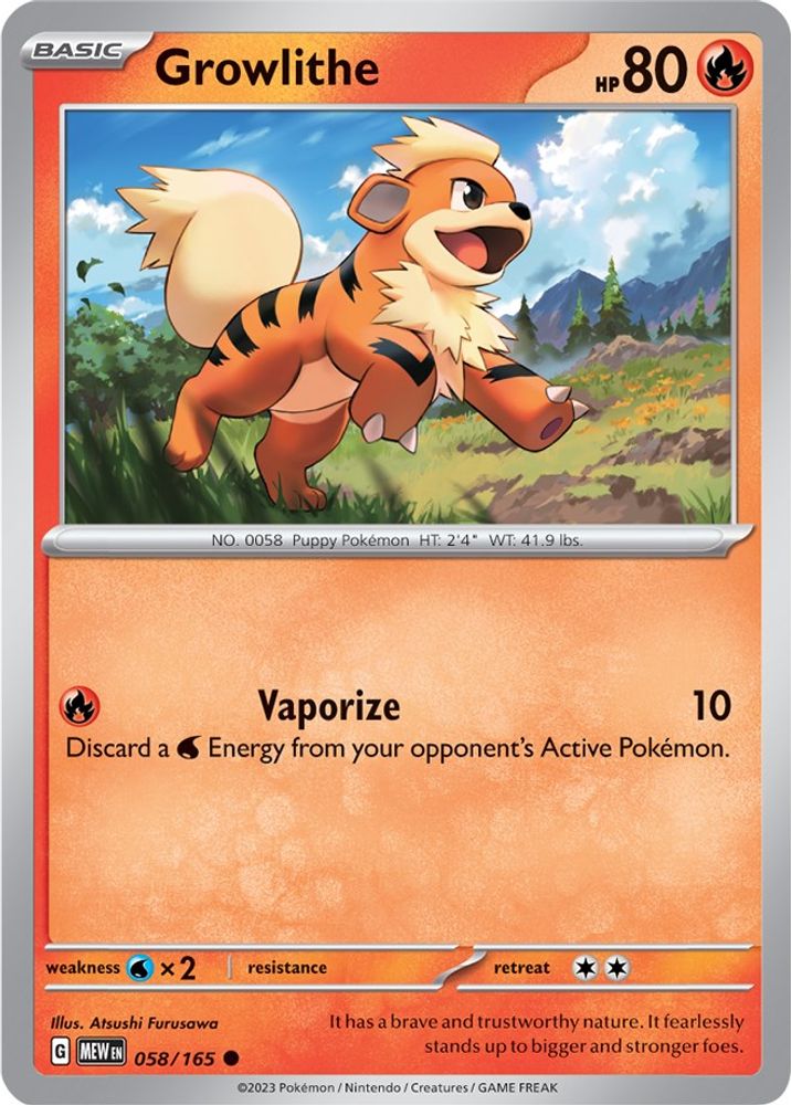 Growlithe 058  - Reverse Holofoil SV Scarlet & Violet 151 - Common