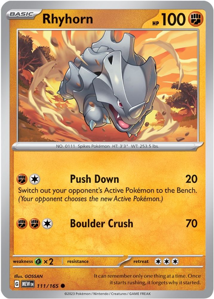 Rhyhorn 111  - Reverse Holofoil SV Scarlet & Violet 151 - Common