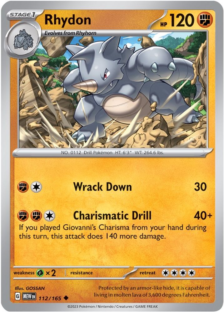 Rhydon 112  - Reverse Holofoil SV Scarlet & Violet 151 - Uncommon