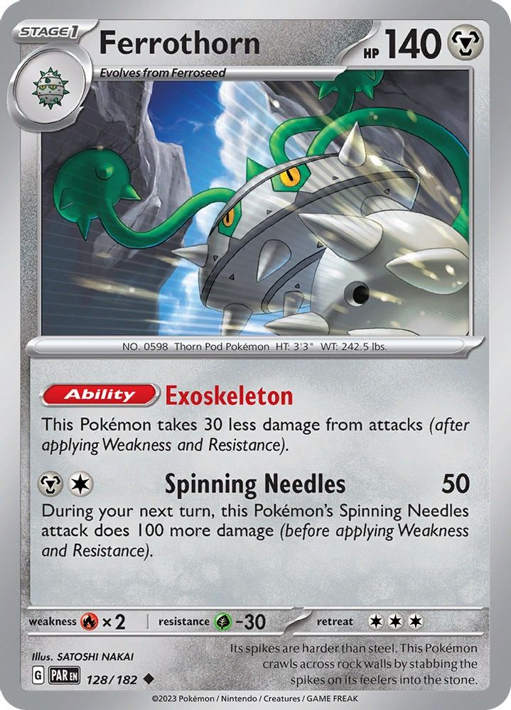 Ferrothorn 128/182  - Reverse Holofoil SV04 Paradox Rift - Uncommon