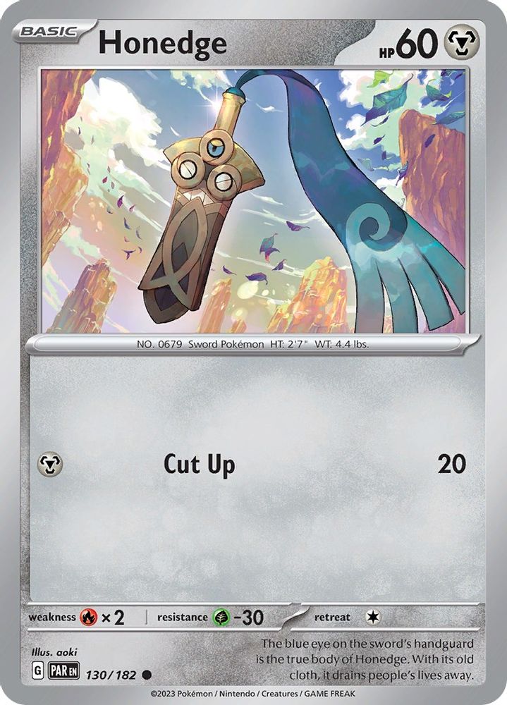 Honedge 130/182  - Reverse Holofoil SV04 Paradox Rift - Common