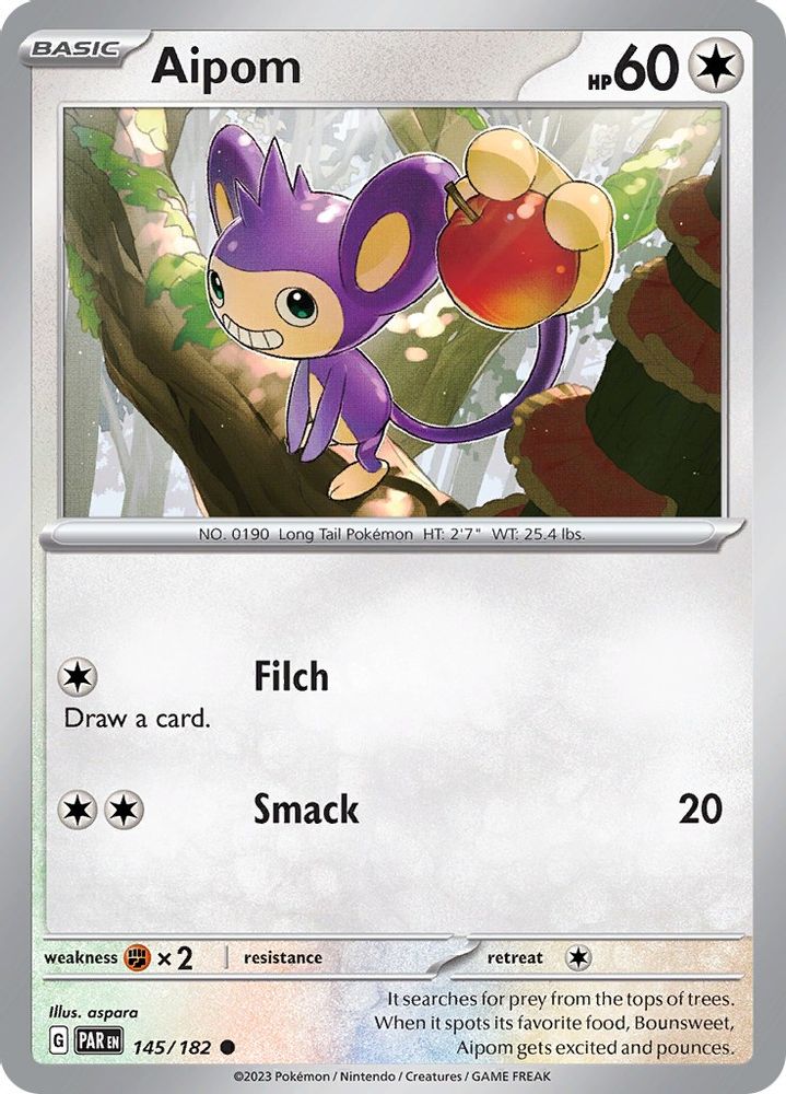 Aipom 145/182  - Reverse Holofoil SV04 Paradox Rift - Common