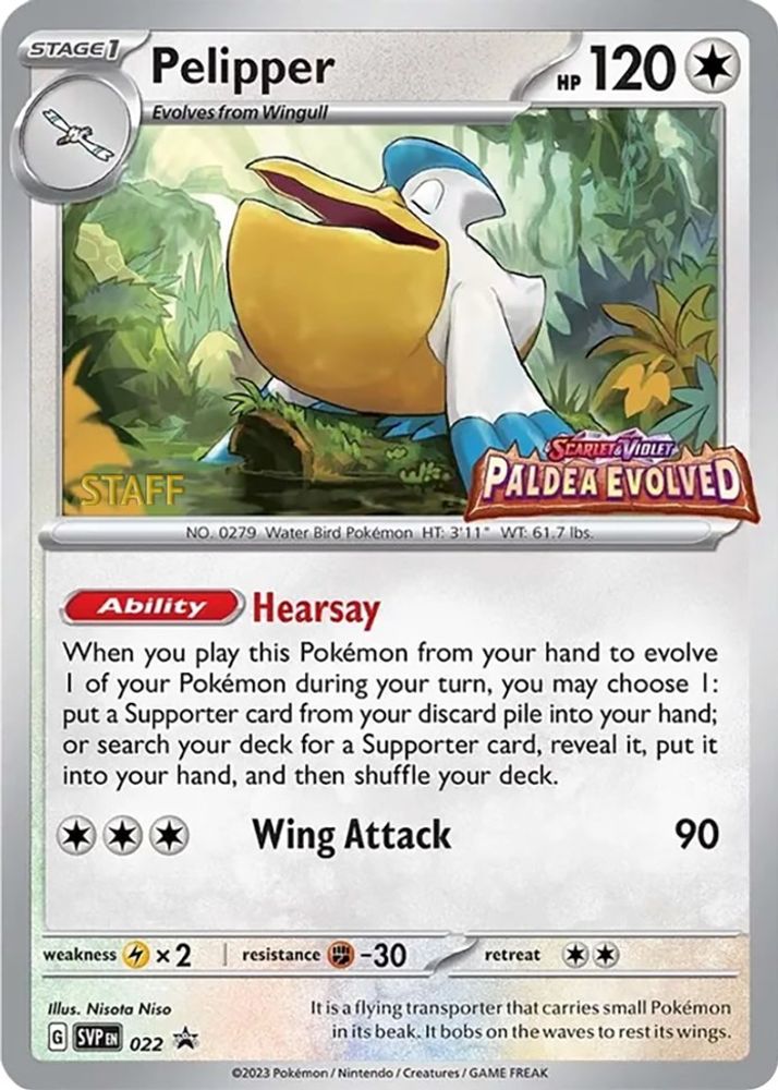 Pelipper (Prerelease) [Staff] 022  - Holofoil SV Scarlet & Violet Promo Cards - Promo