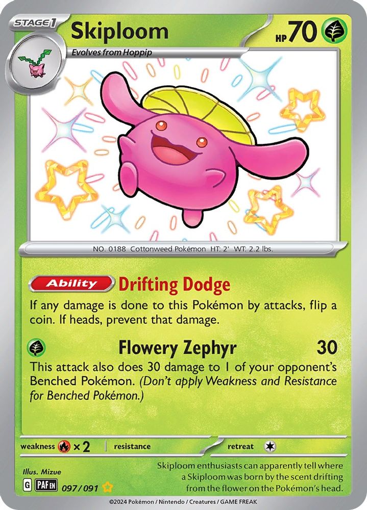 Skiploom 097  - Holofoil SV Paldean Fates - Shiny Rare