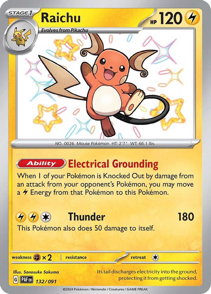 Raichu 132/091  - Holofoil SV Paldean Fates - Shiny Rare