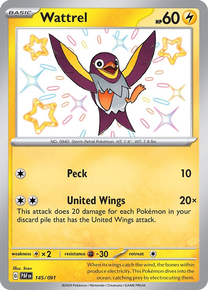 Wattrel 145  - Holofoil SV Paldean Fates - Shiny Rare