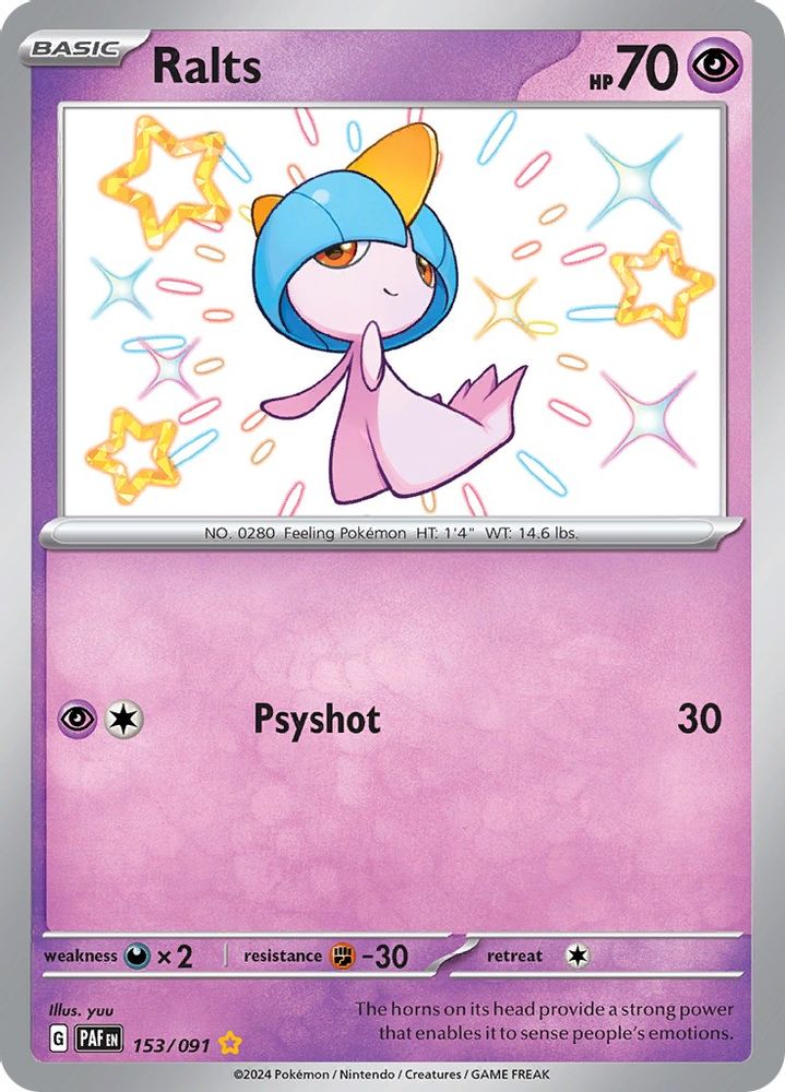 Ralts 153/091  - Holofoil SV Paldean Fates - Shiny Rare