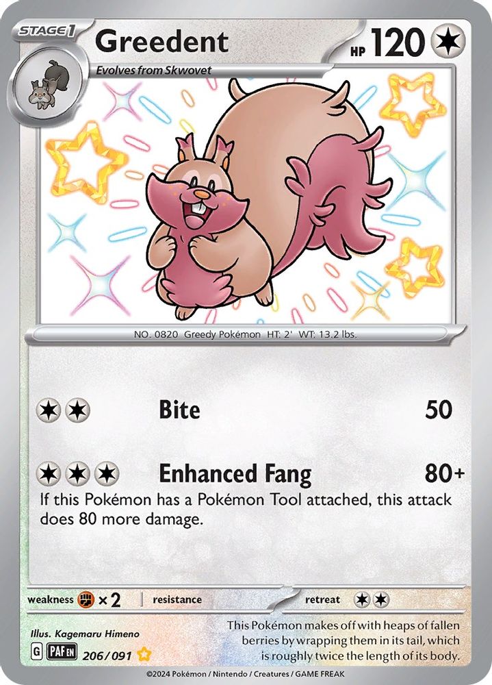 Greedent 206  - Holofoil SV Paldean Fates - Shiny Rare