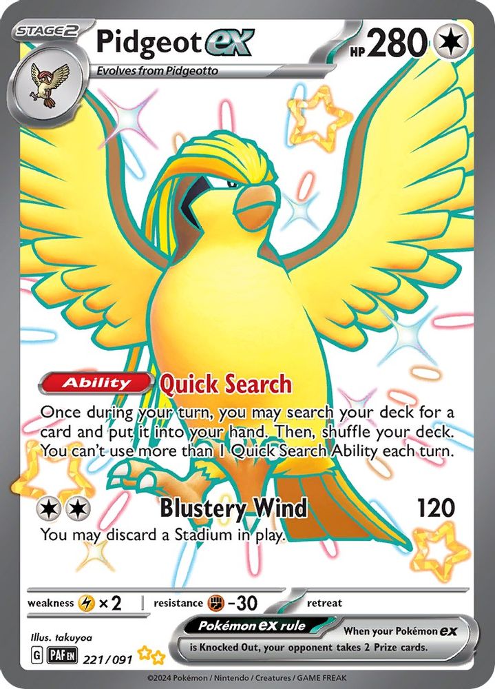Pidgeot ex 221  - Holofoil SV Paldean Fates - Shiny Ultra Rare