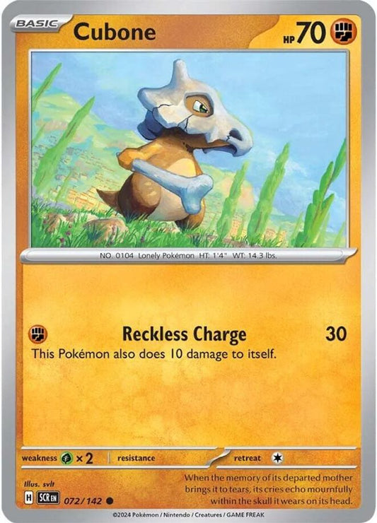 Cubone 072  - Reverse Holofoil SV07 Stellar Crown - Common