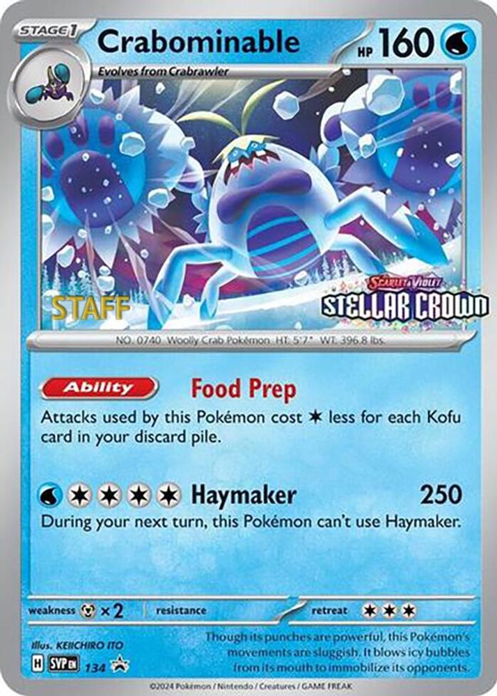 Crabominable (Prerelease) [Staff] 134  - Reverse Holofoil SV Scarlet & Violet Promo Cards - Promo