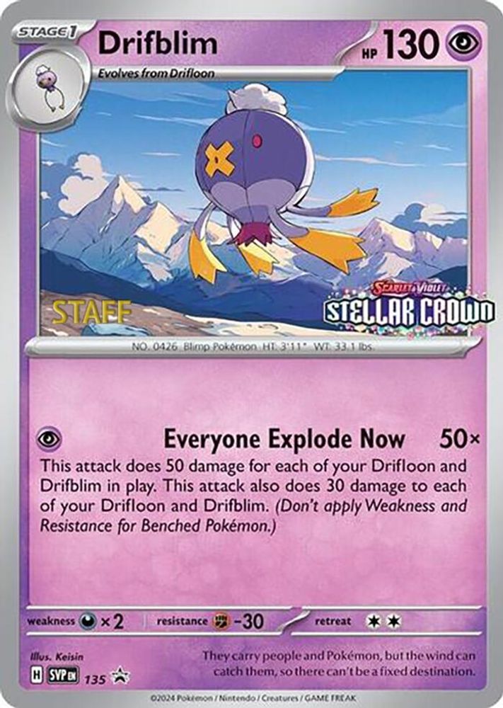 Drifblim (Prerelease) [Staff] 135  - Reverse Holofoil SV Scarlet & Violet Promo Cards - Promo