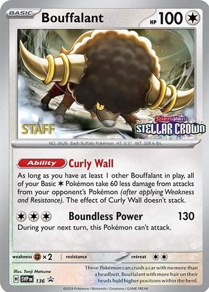 Bouffalant (Prerelease) [Staff] 136  - Reverse Holofoil SV Scarlet & Violet Promo Cards - Promo