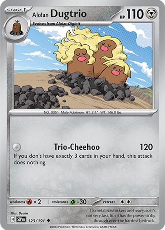Alolan Dugtrio 123/191  - Reverse Holofoil SV08 Surging Sparks - Uncommon