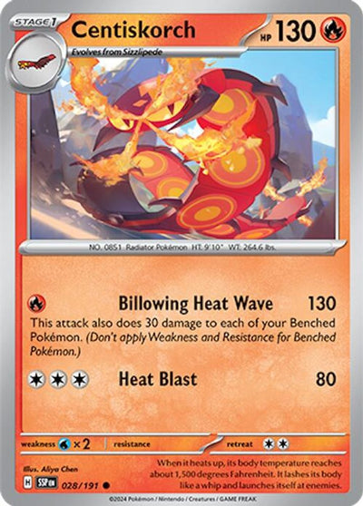 Centiskorch 028  - Reverse Holofoil SV08 Surging Sparks - Common