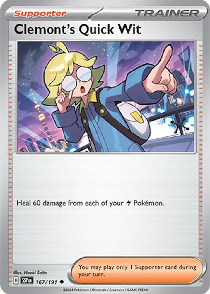 Clemont's Quick Wit 167/191  SV08 Surging Sparks - Uncommon