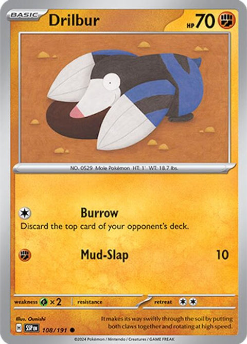 Drilbur 108  - Reverse Holofoil SV08 Surging Sparks - Common