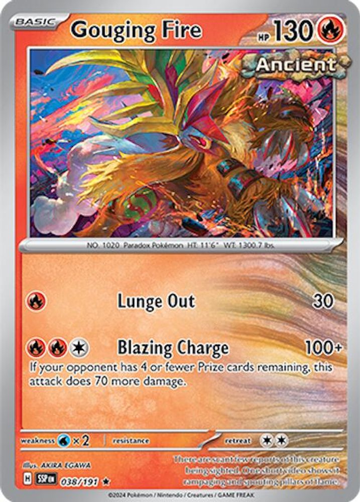Gouging Fire 038  - Holofoil SV08 Surging Sparks - Rare