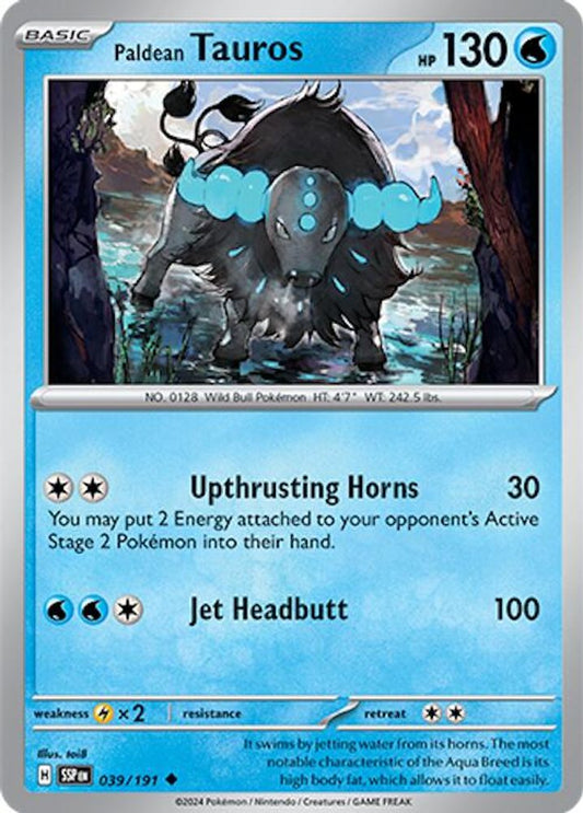 Paldean Tauros 039/191  - Reverse Holofoil SV08 Surging Sparks - Uncommon