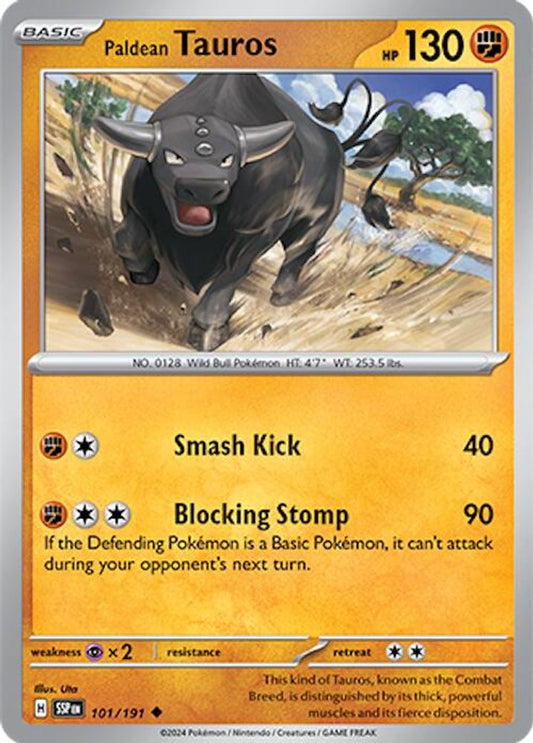 Paldean Tauros 101/191  - Reverse Holofoil SV08 Surging Sparks - Uncommon