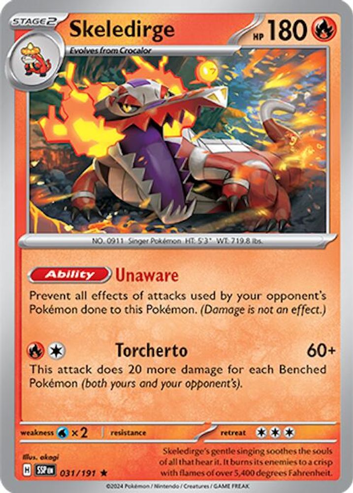 Skeledirge 031  - Reverse Holofoil SV08 Surging Sparks - Rare