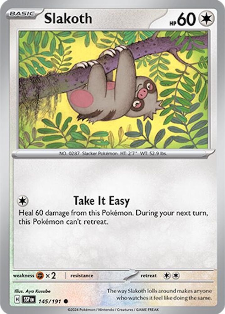 Slakoth 145/191  - Reverse Holofoil SV08 Surging Sparks - Common