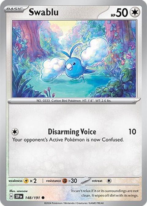 Swablu 148  - Reverse Holofoil SV08 Surging Sparks - Common